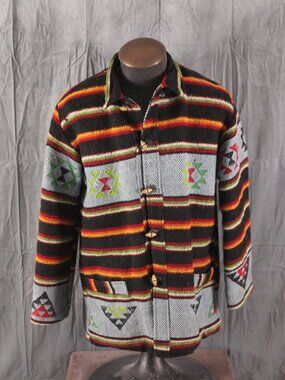 Vintage Western Jacket - Navajo Tribal Patterns Wool Jacket - Men's Large